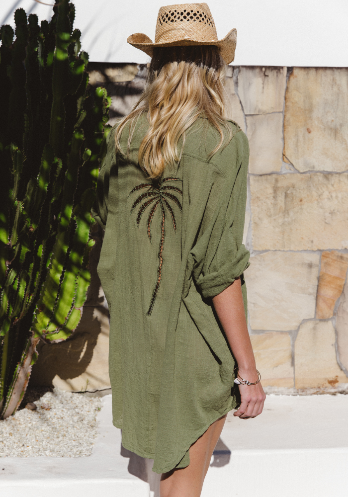 CABO 3 Palm Shirt Dress- Cactus