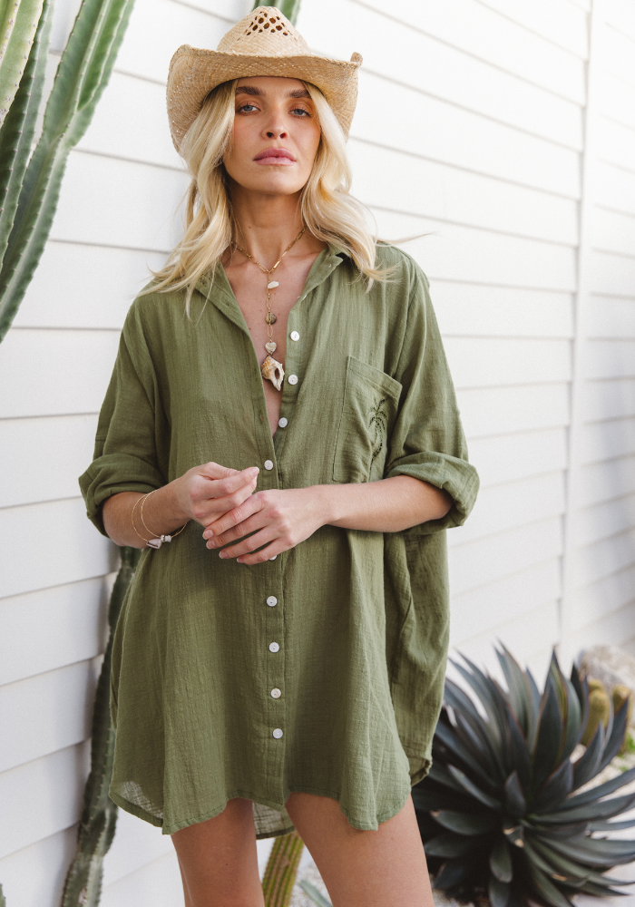 CABO 3 Palm Shirt Dress- Cactus