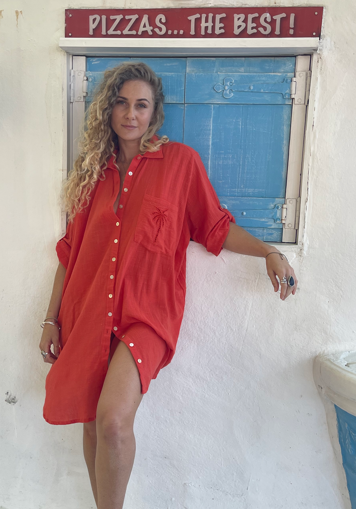 3 Palm Shirt Dress - Hibiscus PRESALE