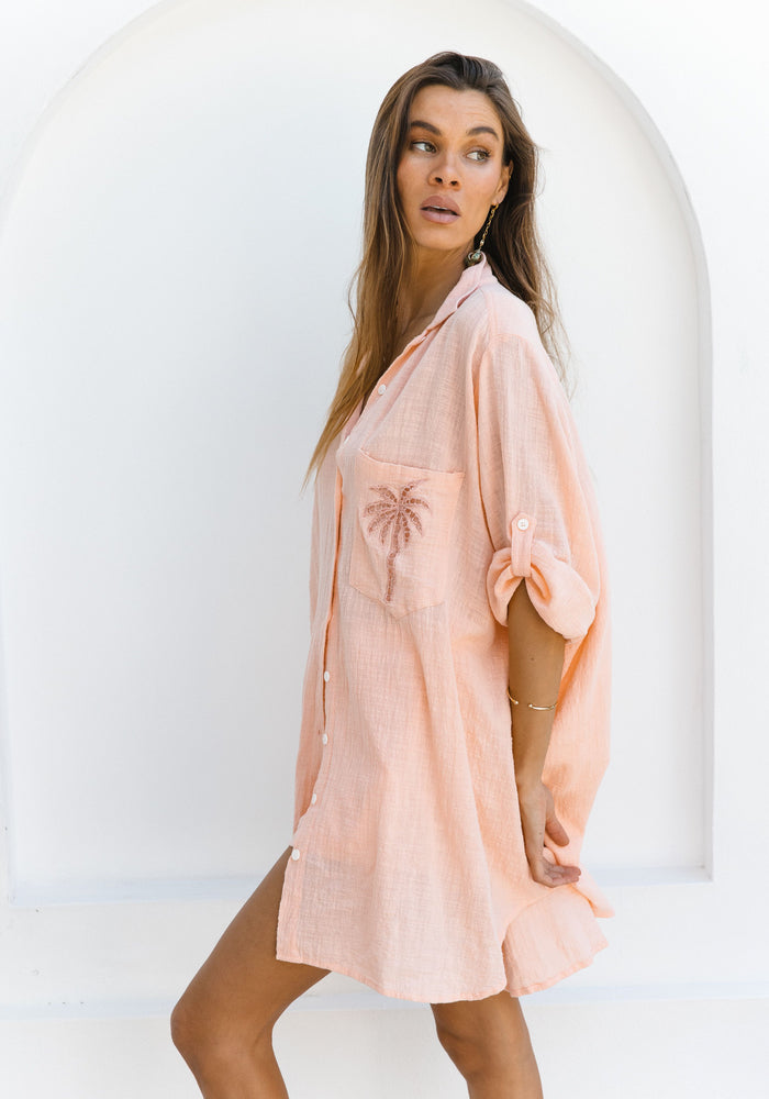 CABO SUMMER STATE OF MIND 3 Palms Shirt Dress - Grapefruit