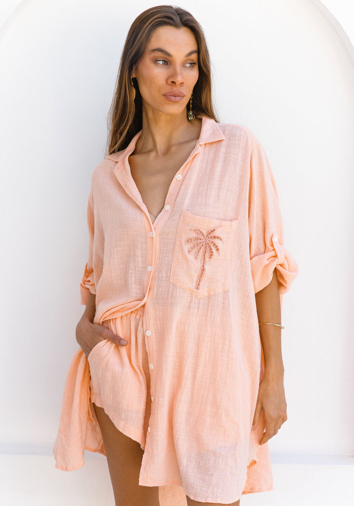 CABO SUMMER STATE OF MIND 3 Palms Shirt Dress - Grapefruit