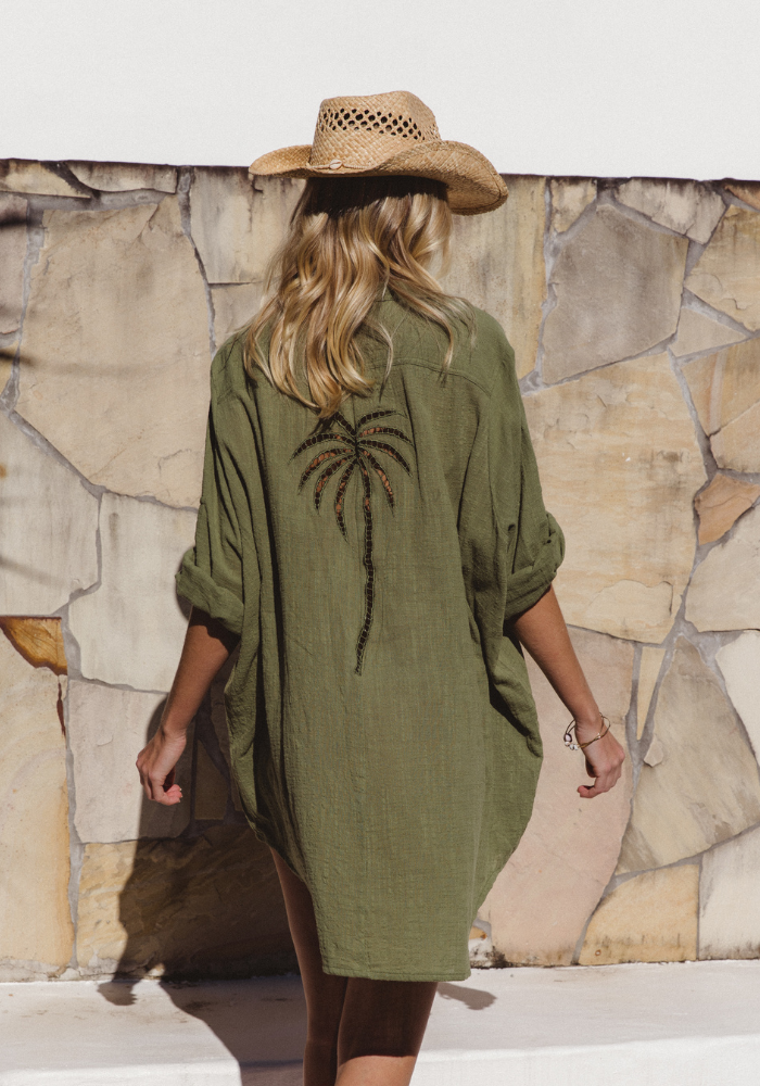 CABO 3 Palm Shirt Dress- Cactus