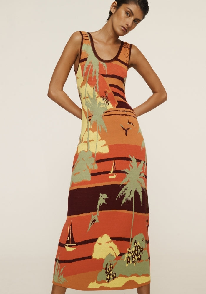 ALEMAIS Palm Island Knit Midi Dress