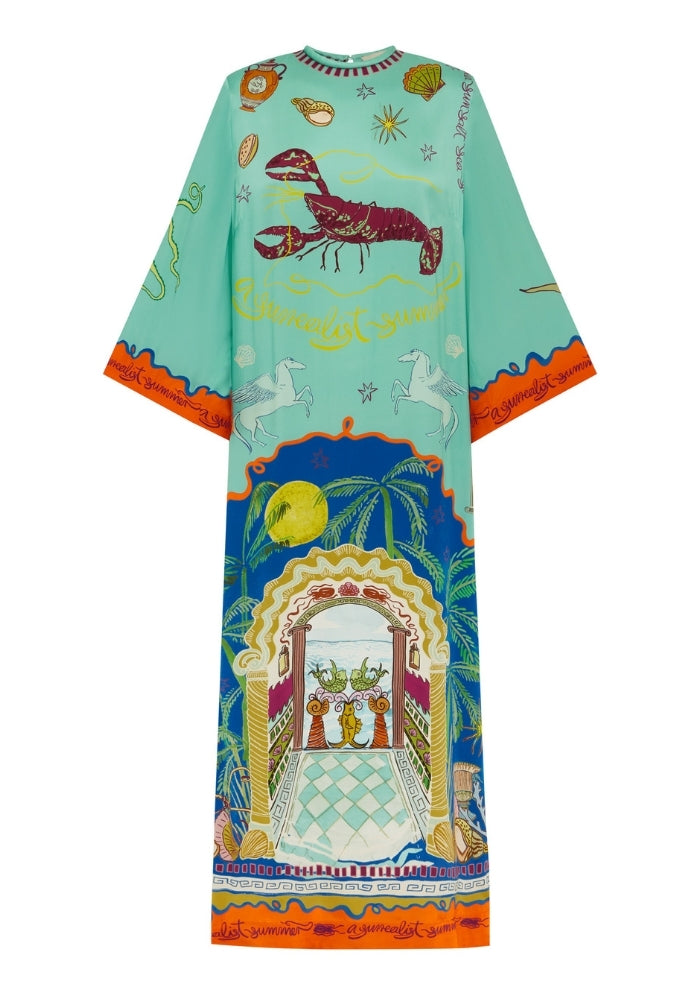 ALEMAIS Surrealist Summer Midi Silk Dress