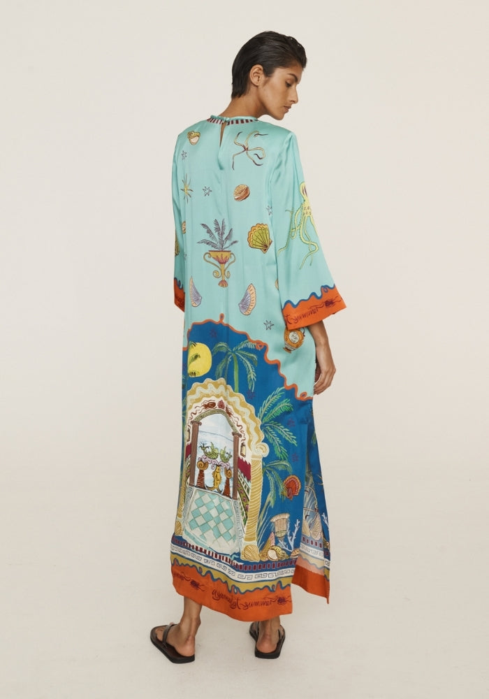 ALEMAIS Surrealist Summer Midi Silk Dress