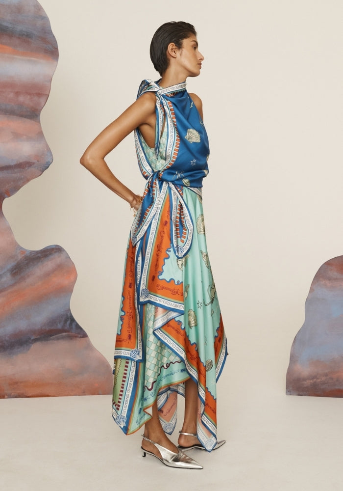 ALEMAIS Surrealist Summer Scarf Midi Dress