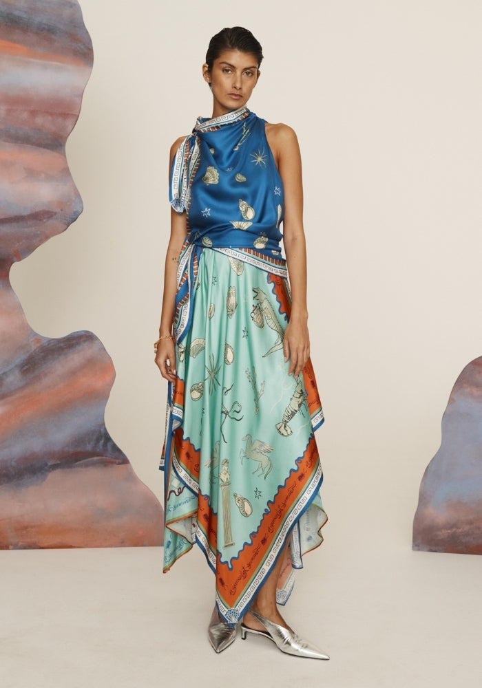 ALEMAIS Surrealist Summer Scarf Midi Dress