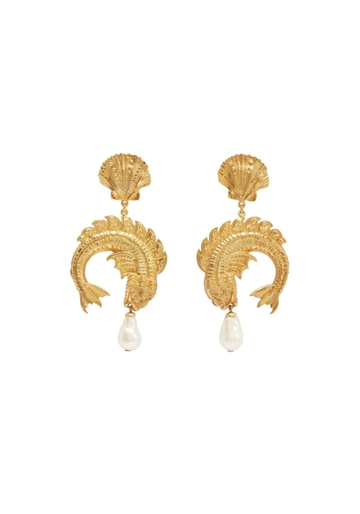 PRESALE ALEMAIS Curio Fish Pearl Drop Earrings – White Bohemian