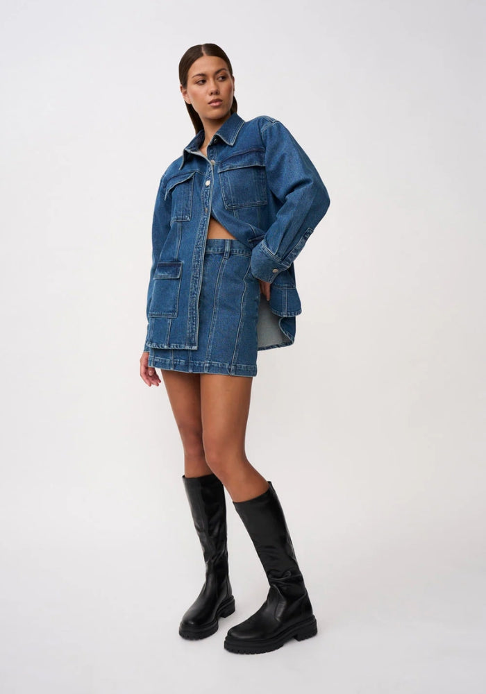 The Della Denim Panel Mini Skirt