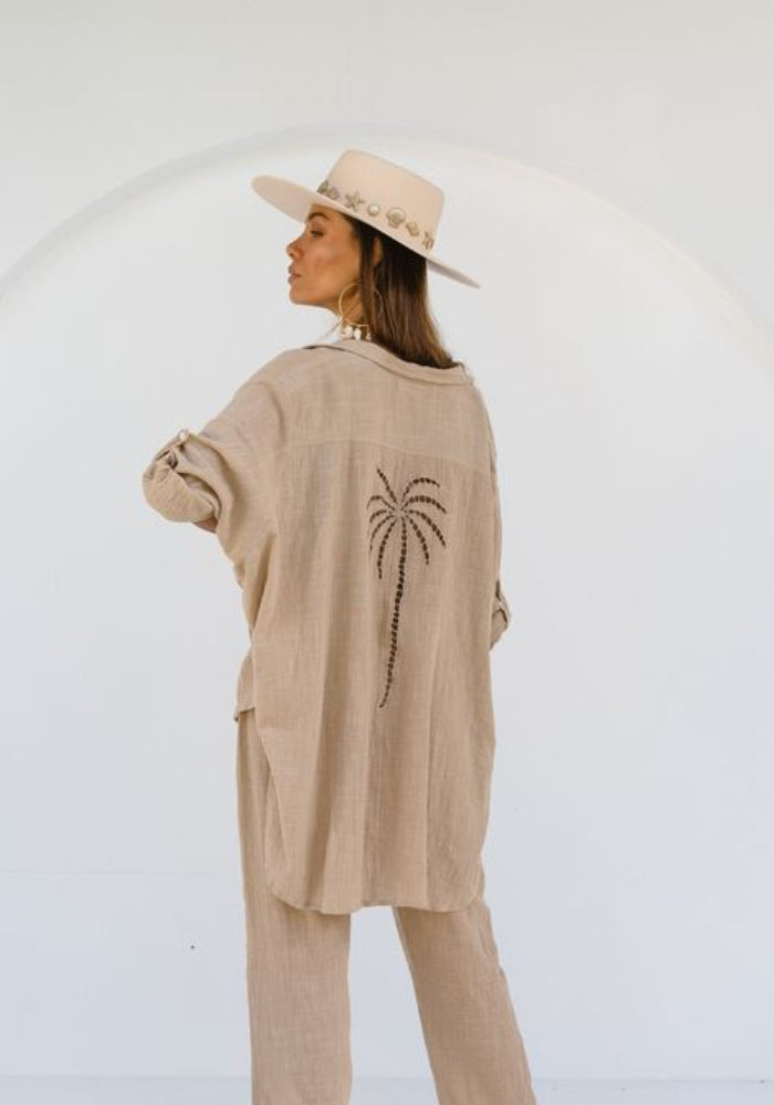 CABO 3 Palm Shirt Dress- Almond