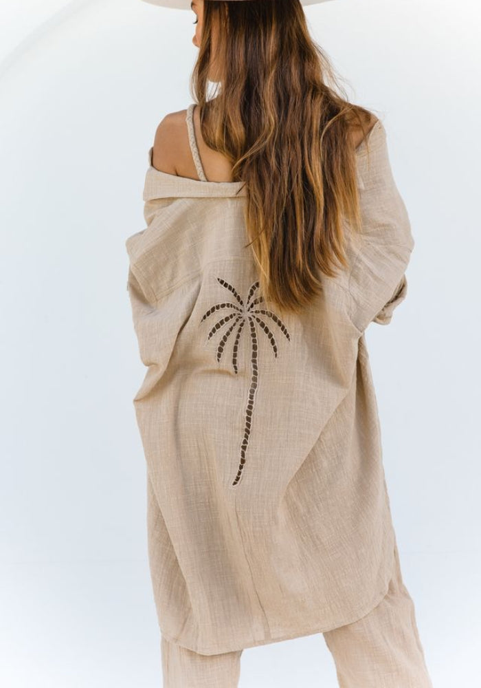 CABO 3 Palm Shirt Dress- Almond