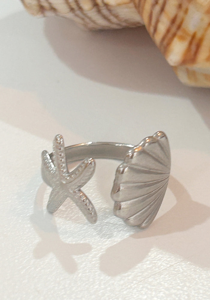 Shell & Starfish Silver Ring