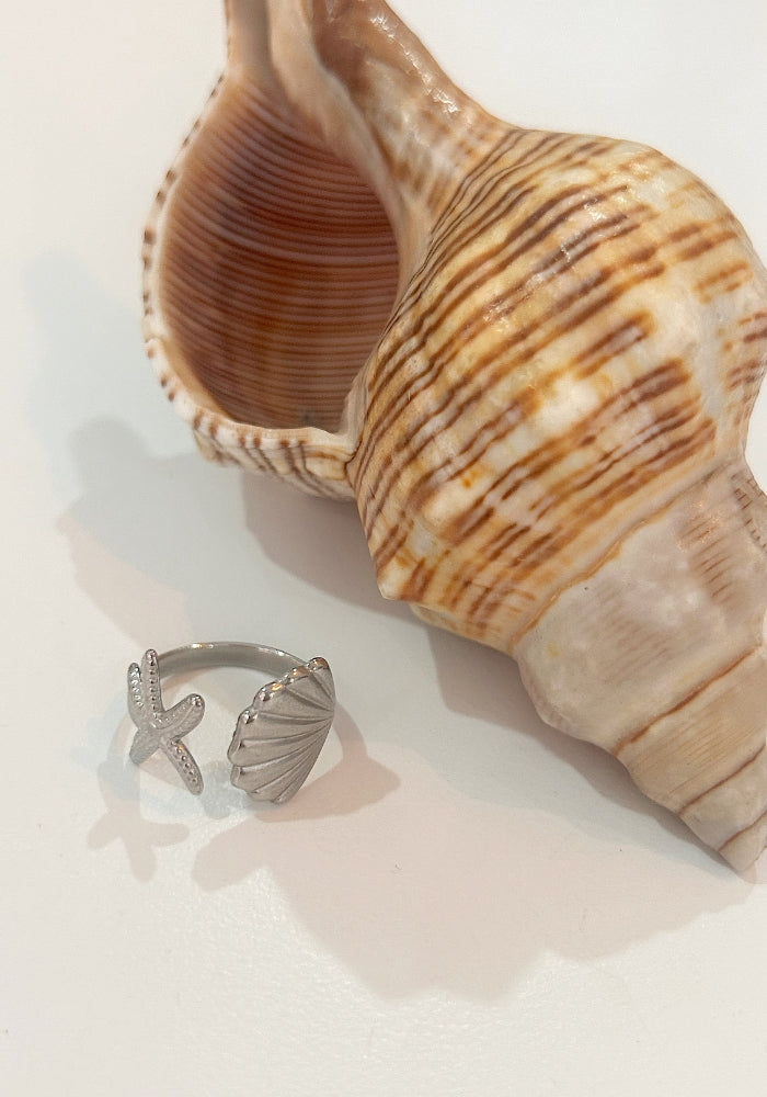 Shell & Starfish Silver Ring