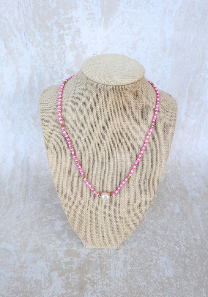 CABO GYPSY Beaded Pearl Necklace - Pink