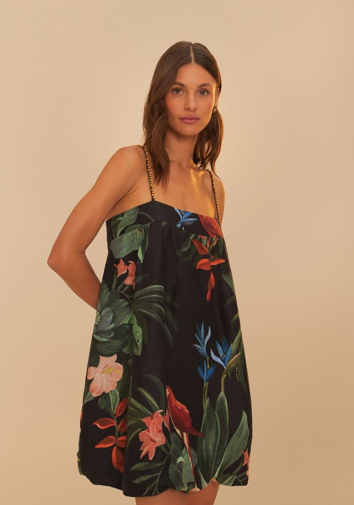 FARM RIO Midnight Macaw Fiesta Black Mini Dress