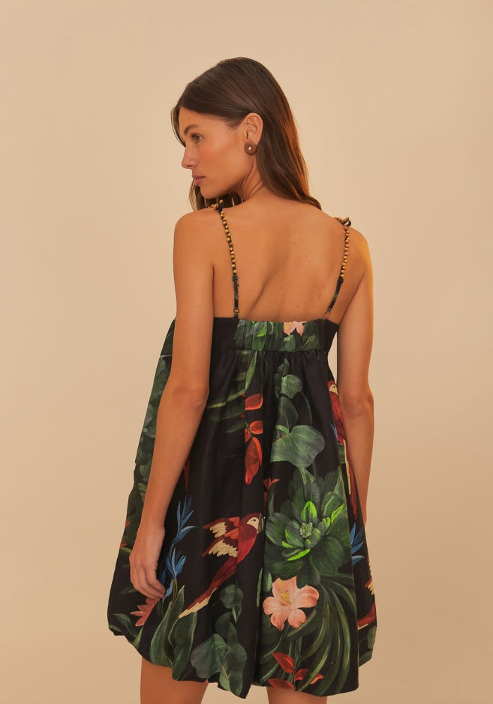 FARM RIO Midnight Macaw Fiesta Black Mini Dress