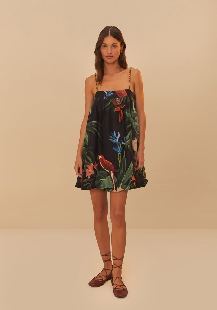 FARM RIO Midnight Macaw Fiesta Black Mini Dress