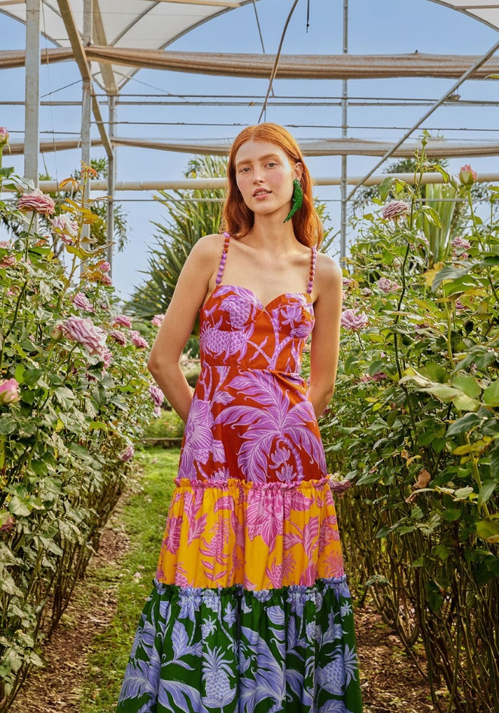 FARM RIO Tropical Swing Mix Midi Dress