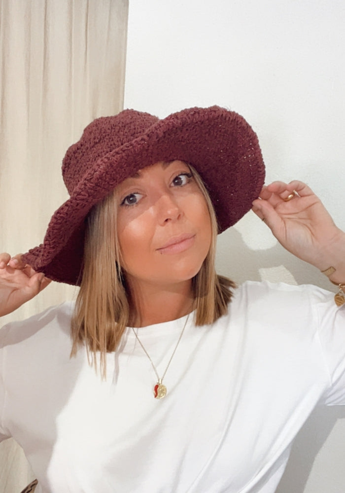 HOBO AND HATCH Polly Short Brim Hat - Merlot