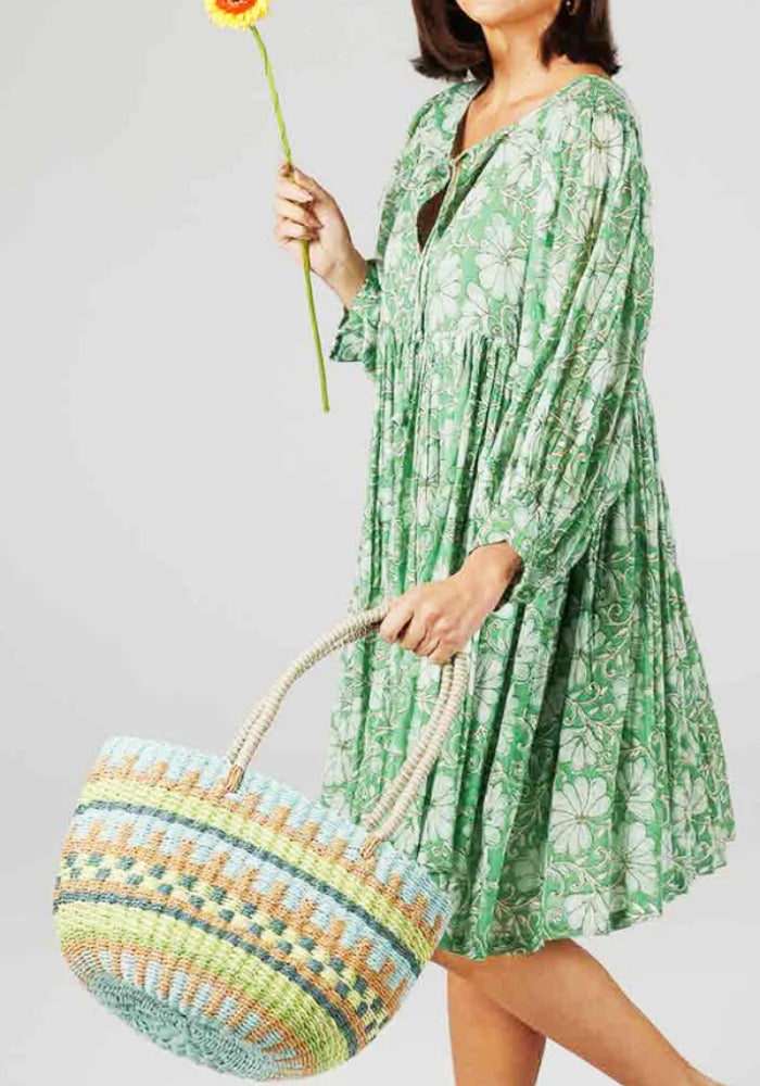 HOLIDAY Flamenco Basket Tote Bag Green