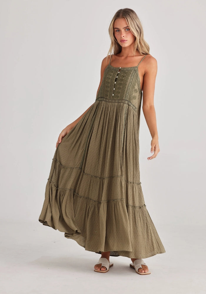 TALISMAN Inhale Dress - Olive Dobby