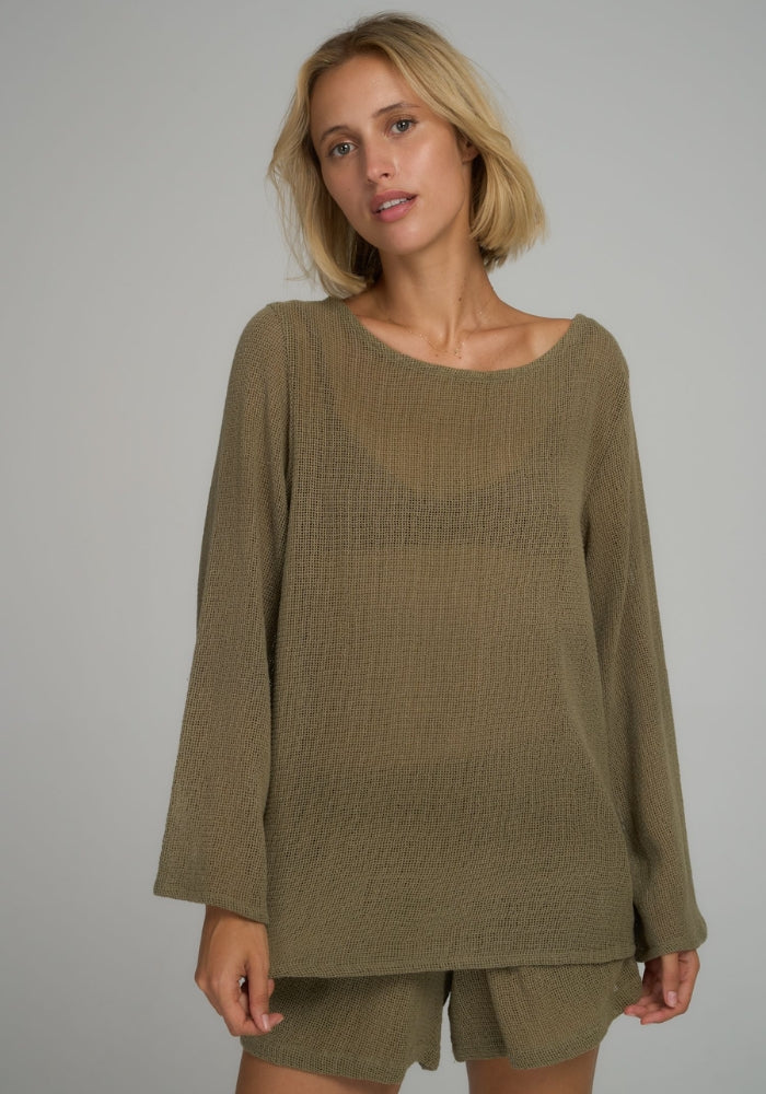 LILYA Allegra Mesh Top Khaki