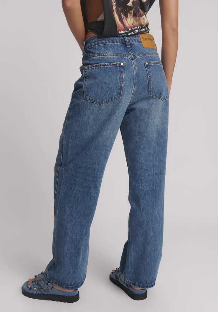 ONE TEASPOON Baxters Mid Waist Wide Leg Denim Jeans - Blue Love