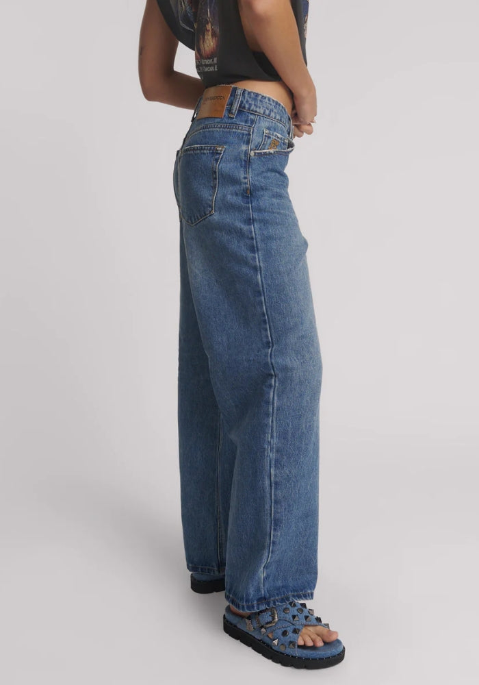 ONE TEASPOON Baxters Mid Waist Wide Leg Denim Jeans - Blue Love