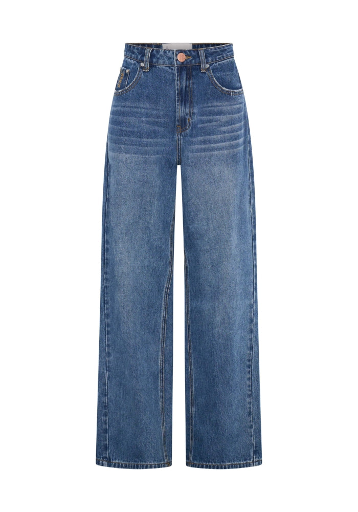 ONE TEASPOON Baxters Mid Waist Wide Leg Denim Jeans - Blue Love