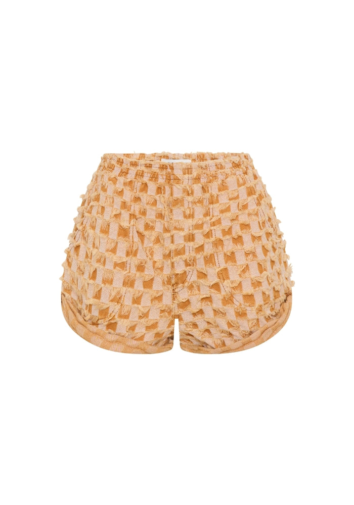 ONE TEASPOON Hunters Mid Waist Boyfriend Elasticated Gingham Shorts - Yellow