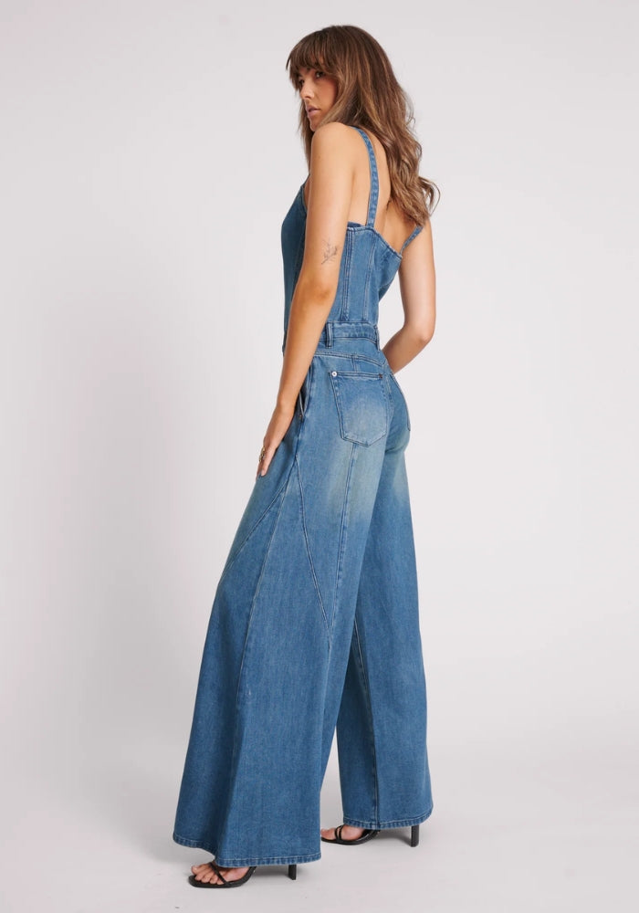 ONE TEASPOON Gritty Blue Freida Fit N Flare Denim Jumpsuit 