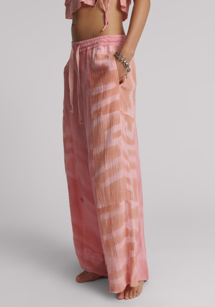 ONE TEASPOON Moai Hand Painted Muslin Palazzo Pants - Pink