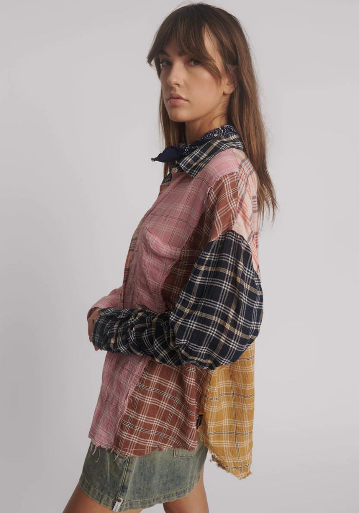 ONE TEASPOON Panelled Flannel Oversized Shirt - Multi