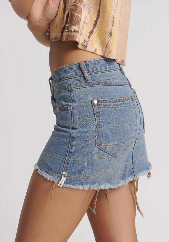 ONE TEASPOON Junkyard Low Waist Mini Denim Skirt - Tropical Blue