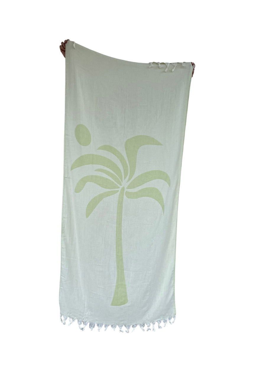 SALTY SHADOWS Palm Tree Turkish Towel - Pistachio