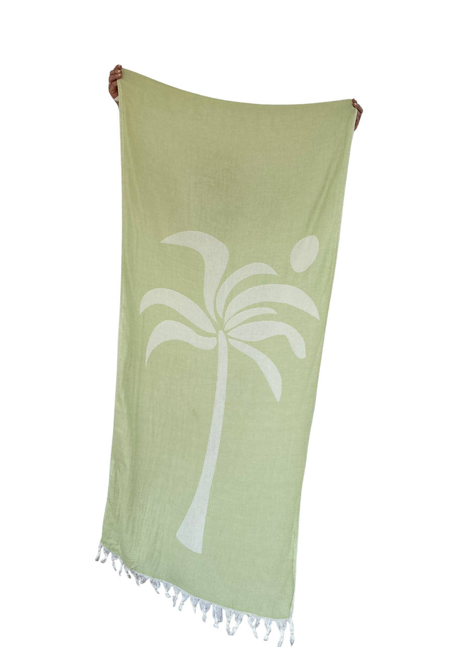 SALTY SHADOWS Palm Tree Turkish Towel - Pistachio