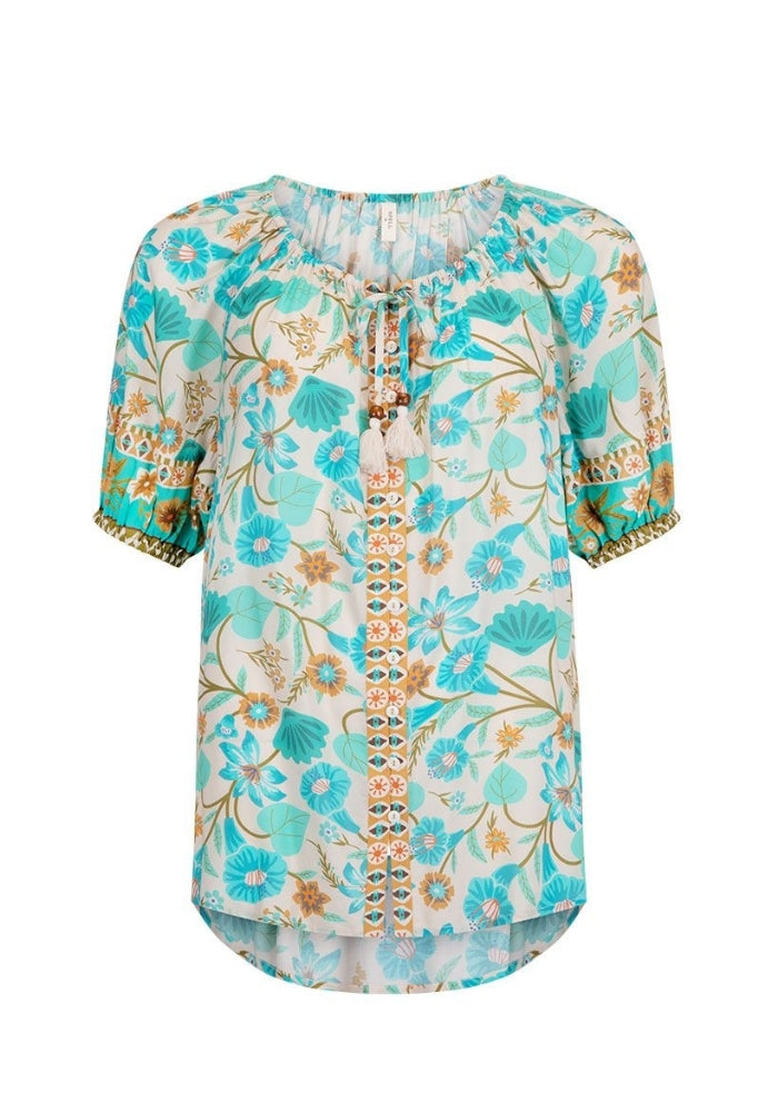 SPELL Goldie Short Sleeve Blouse - Lagoon