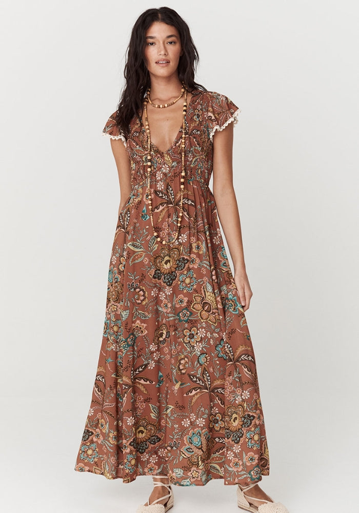 SPELL Mojave Shirred Gown - Amber
