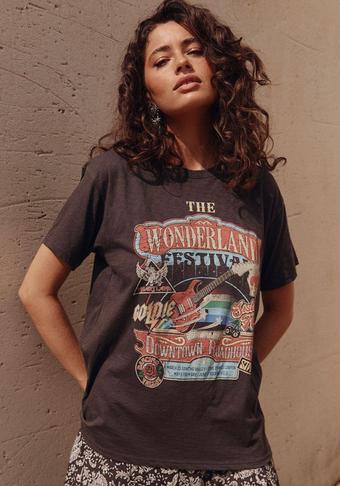 SPELL Wonderland Biker Tee - Charcoal