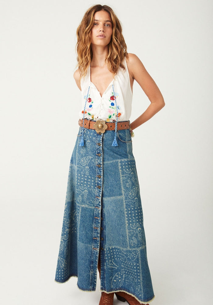 SPELL Road Trip Denim Maxi Skirt - Bandana