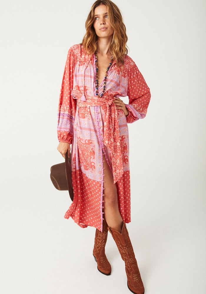 SPELL Sunshine Bandit Button Through Dress - Cayenne