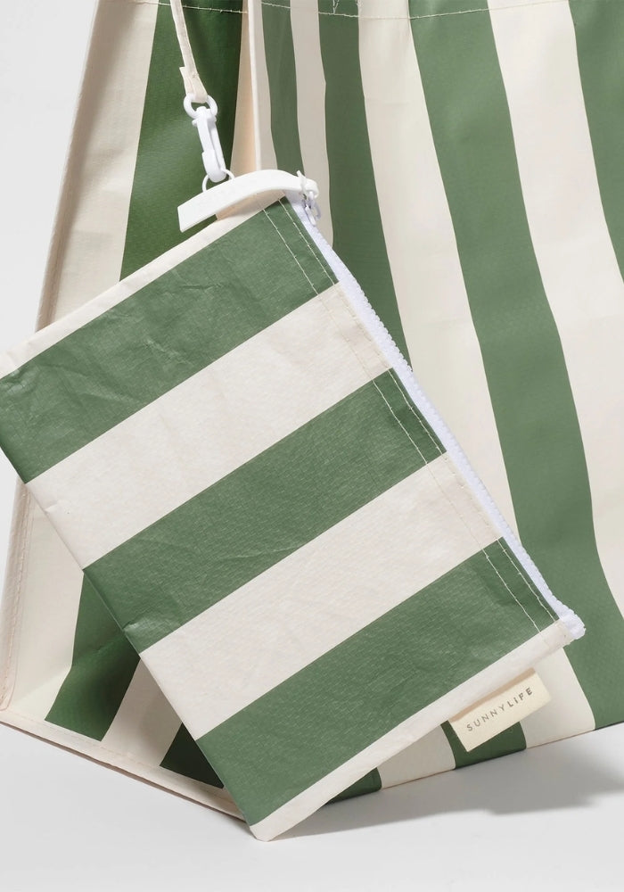 SUNNY LIFE Carryall Beach Bag  - The Vacay Olive Stripe