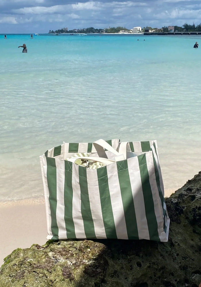 SUNNY LIFE Carryall Beach Bag  - The Vacay Olive Stripe