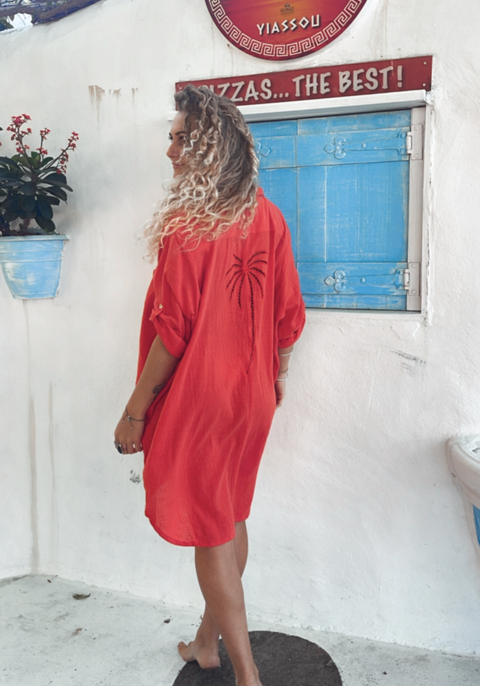 3 Palm Shirt Dress - Hibiscus PRESALE