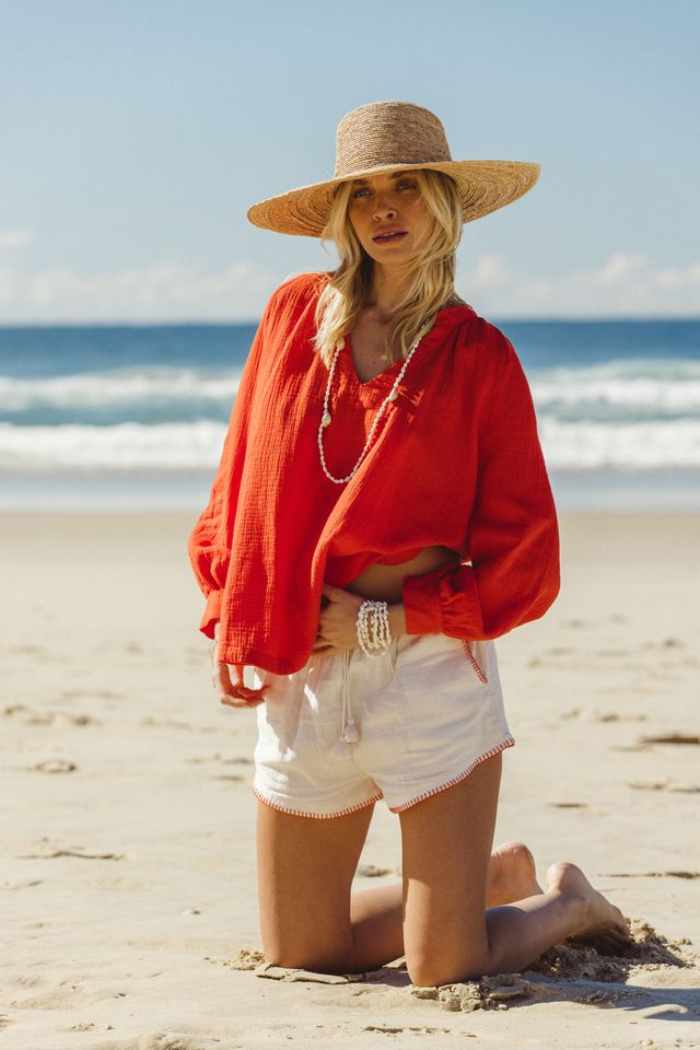 CABO SUMMER STATE OF MIND Palm Blouse - Hibiscus

