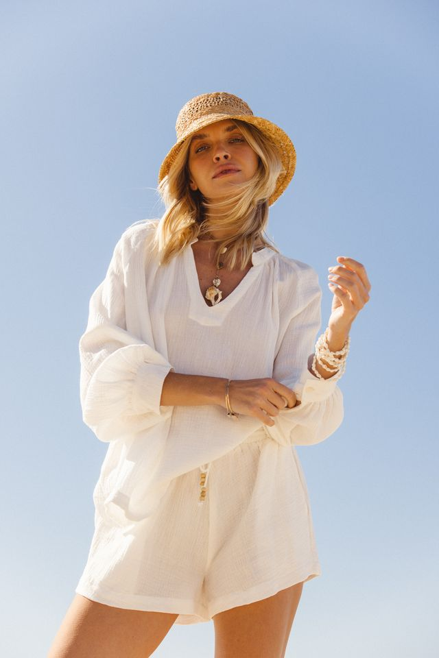 CABO SUMMER STATE OF MIND Palm Blouse - White