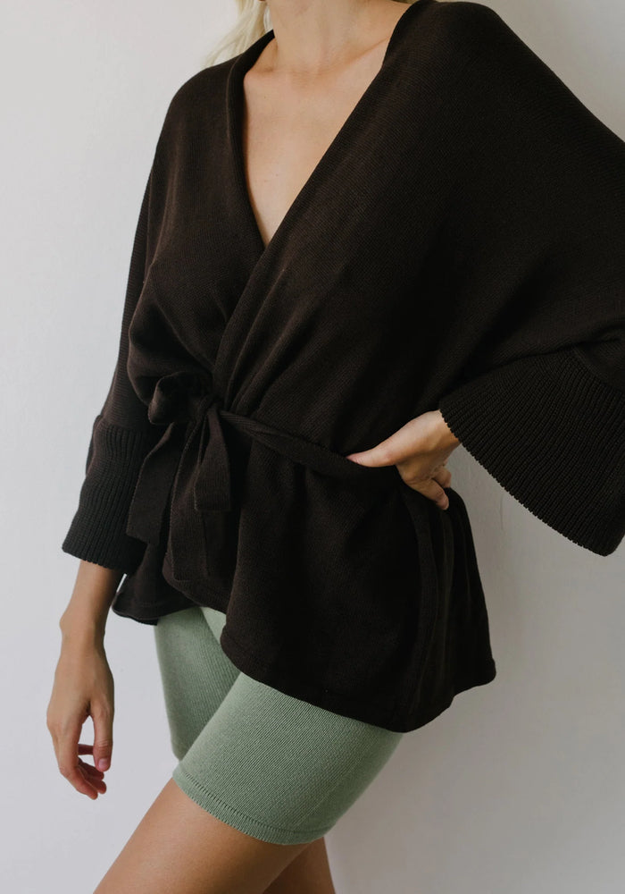 Mark Knit Wrap Top - Choc