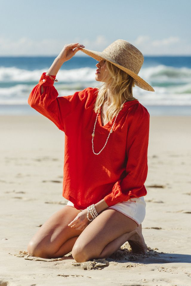 CABO SUMMER STATE OF MIND Palm Blouse - Hibiscus

