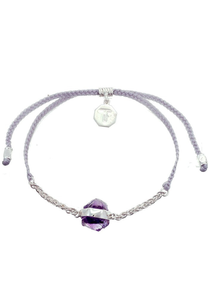 Tiger Frame Silver Chain & Cord - Pale Grey with Amethyst